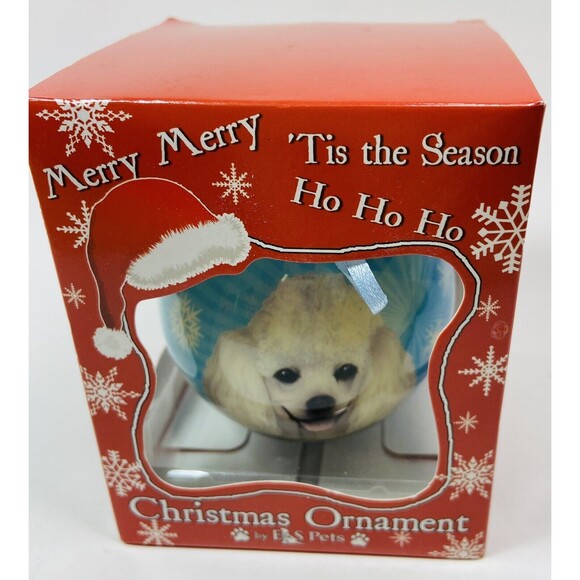 Merry Merry White Standard Poodle Ornament Shiny Blue Ball In Gift Box - Picture 5 of 5